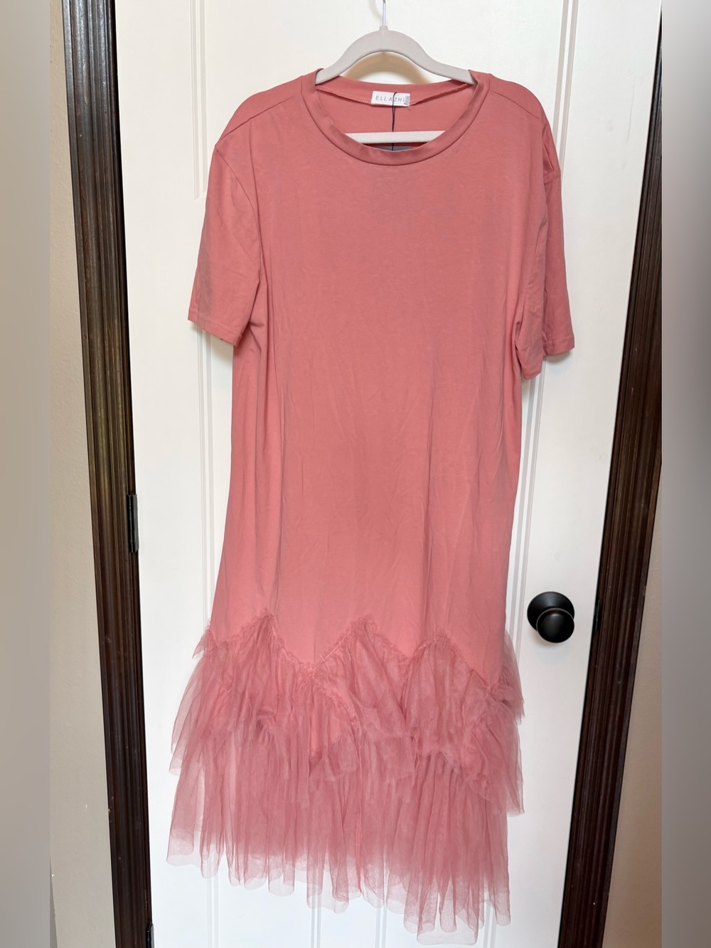Ellazhu Dusty Pink Oversized Tulle Tutu T-Shirt Dress Short Sleeve sz Medium